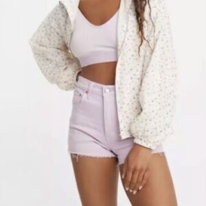 LEVI’S Chalky Lavender Frost Purple Super High Rise Ribcage Denim Shorts NWT